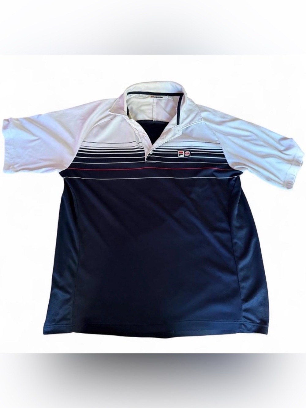Vintage FILA Men’s Navy & White Striped Polo Shirt Size Medium